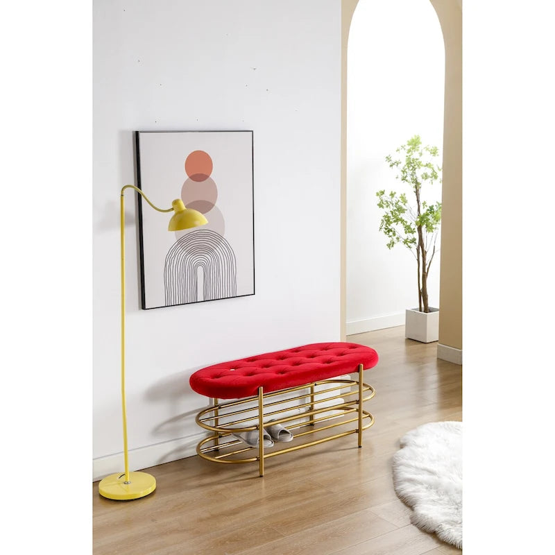 Velvet Home Storage Soft Bag Cushion Iron Art Shoe Changing Round Bench