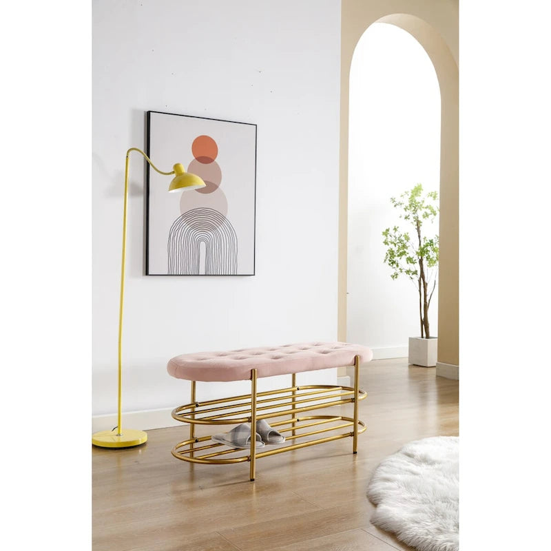 Velvet Home Storage Soft Bag Cushion Iron Art Shoe Changing Round Bench