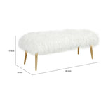 Ammy 45 Inch Bench, White Faux Fur Padded Seat, Glam Gold Metal Finish