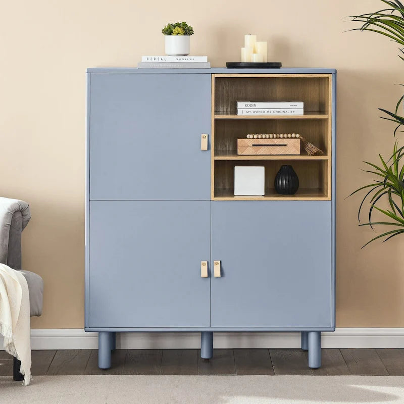 Storage cabinet with door, multifunctional,modern sideboard cabinet, wooden storage cabinet, leather handle drawer cabinet