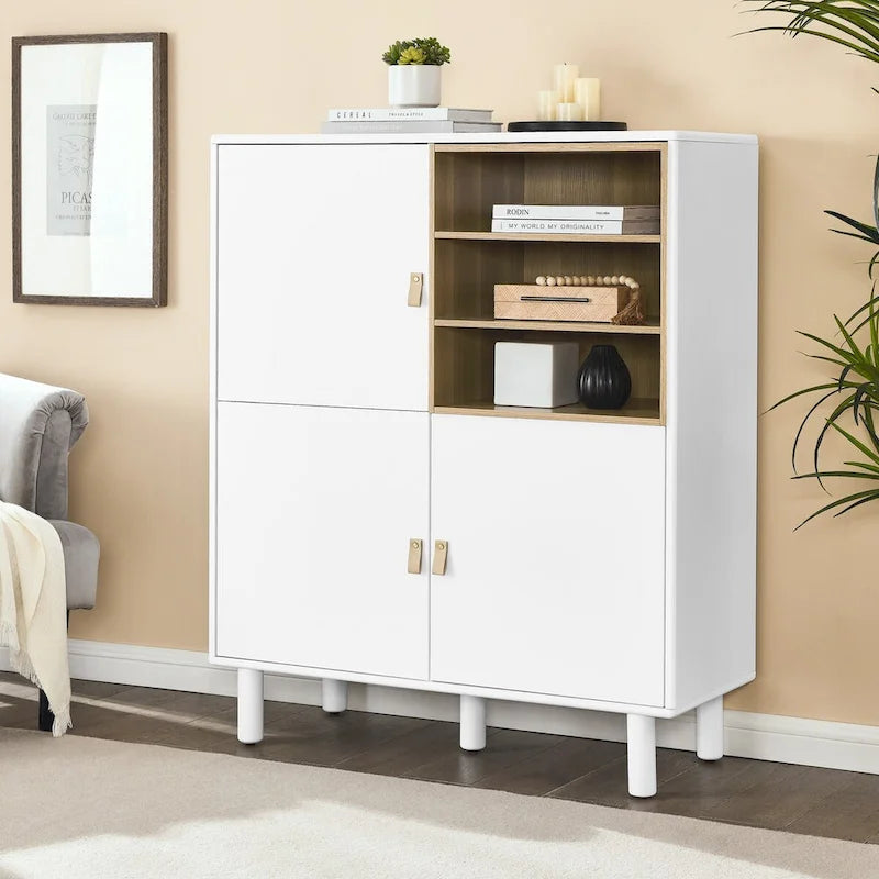 Storage cabinet with door, multifunctional,modern sideboard cabinet, wooden storage cabinet, leather handle drawer cabinet
