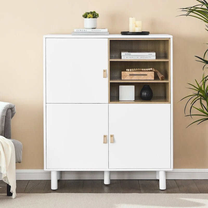 Storage cabinet with door, multifunctional,modern sideboard cabinet, wooden storage cabinet, leather handle drawer cabinet