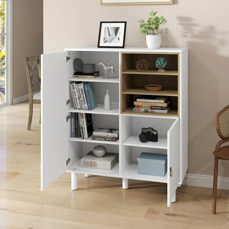 Storage cabinet with door, multifunctional,modern sideboard cabinet, wooden storage cabinet, leather handle drawer cabinet