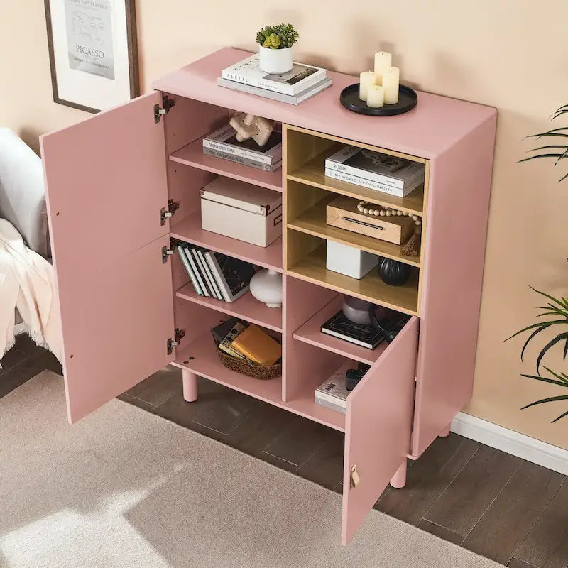 Storage cabinet with door, multifunctional,modern sideboard cabinet, wooden storage cabinet, leather handle drawer cabinet