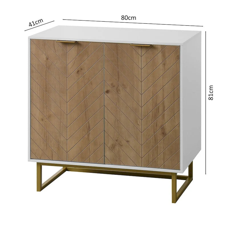 White and Gold Storage Cabinet with 2 Doors, Modern Sideboard Cabinet, Kitchen Buffet with Sideboard Buffet for Living Room
