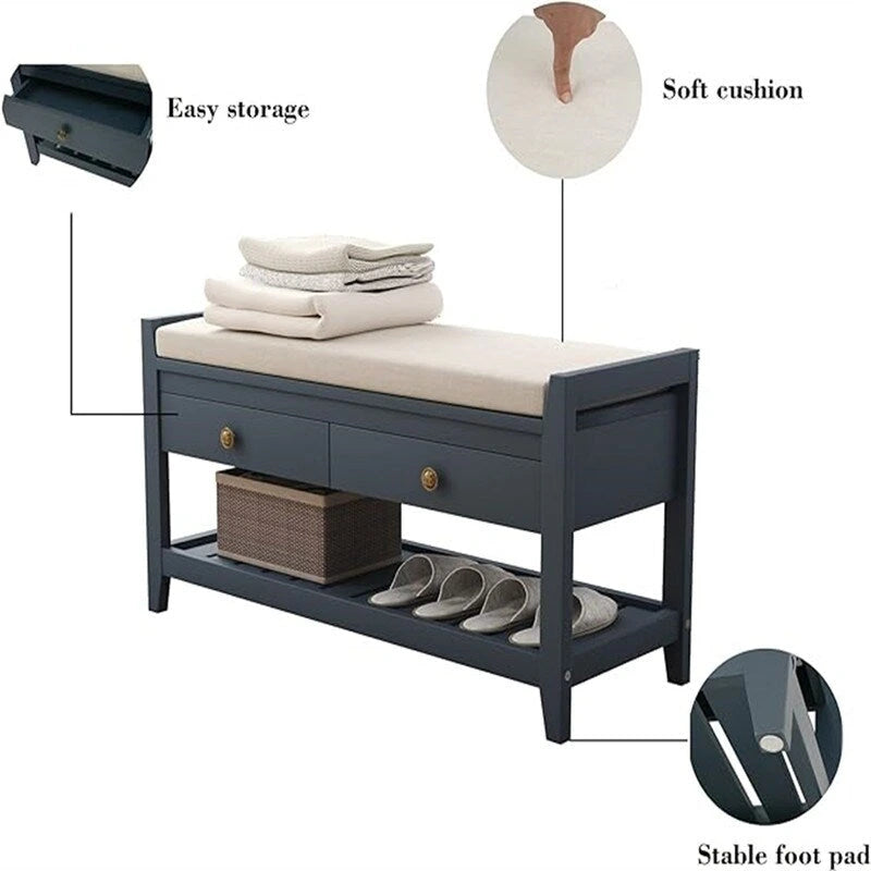 Shoe Storage Bench with 2 Drawers - 14D x 39W x 20H