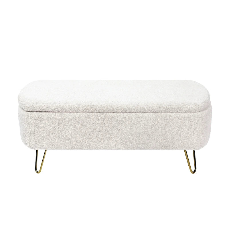 Upholster Storage Ottoman Bench with Faux Fur - 39.37L x 15.75W x 15.5H