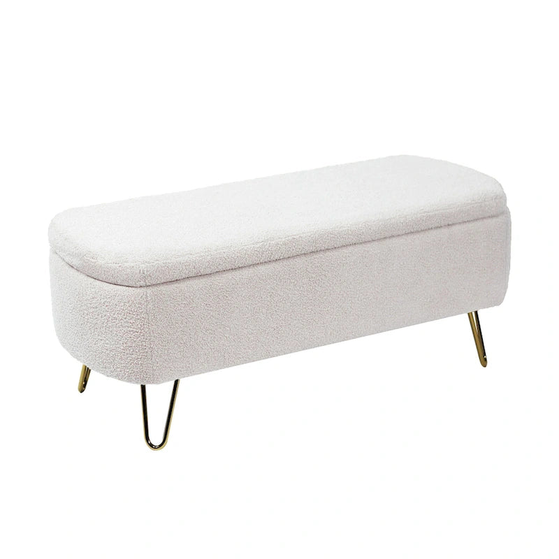 Upholster Storage Ottoman Bench with Faux Fur - 39.37L x 15.75W x 15.5H