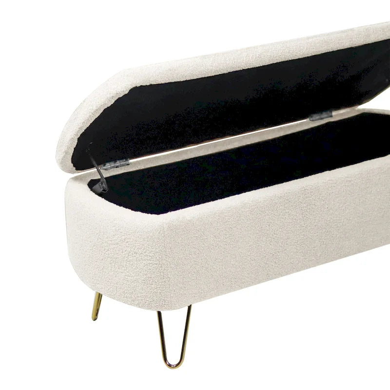 Upholster Storage Ottoman Bench with Faux Fur - 39.37L x 15.75W x 15.5H