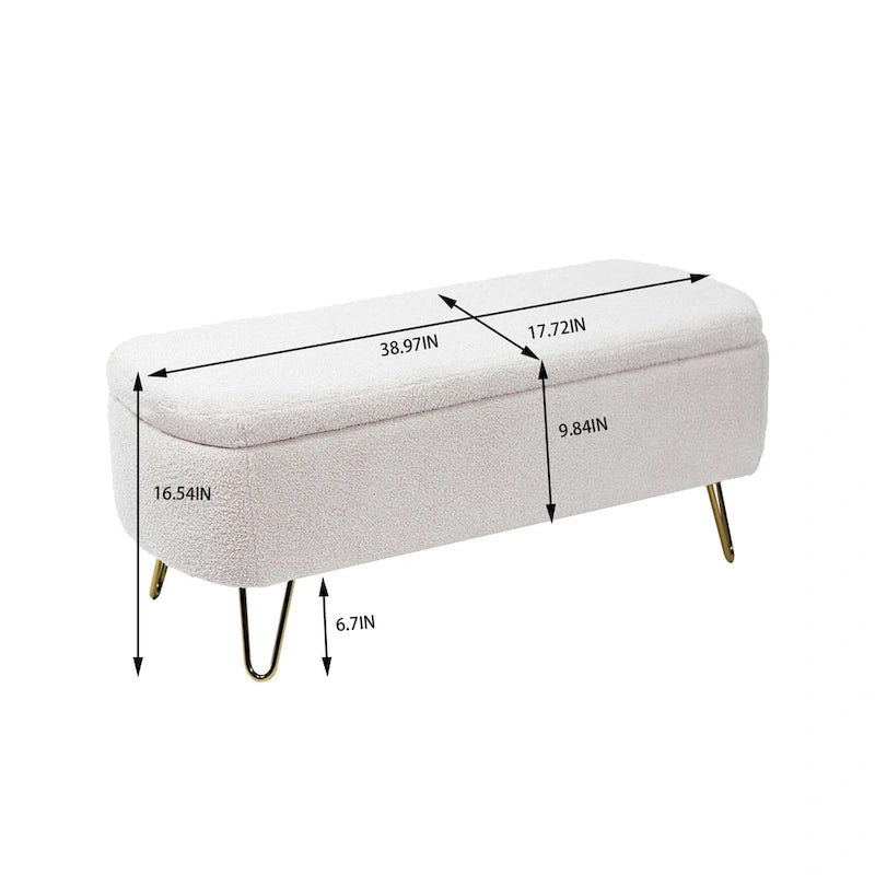 Upholster Storage Ottoman Bench with Faux Fur - 39.37L x 15.75W x 15.5H