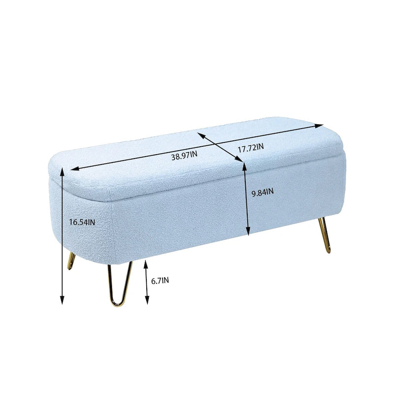 Upholster Storage Ottoman Bench with Faux Fur - 39.37L x 15.75W x 15.5H