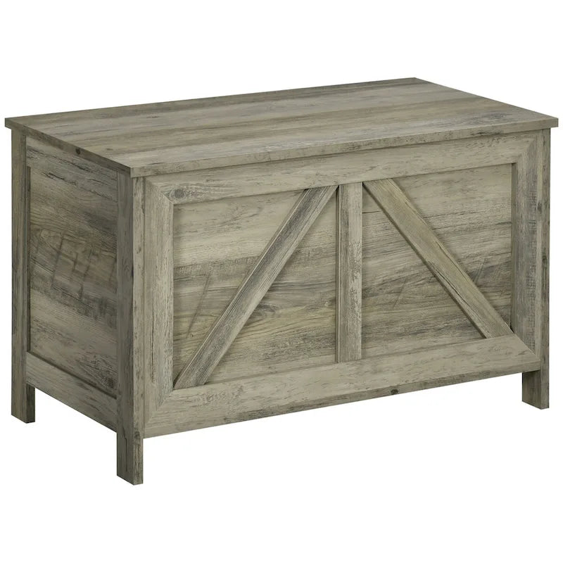 30 Farmhouse Storage Chest, Lift Top Box Organizer with Safety Hinge to Open Up 150 for Bedroom, Entryway, Gray