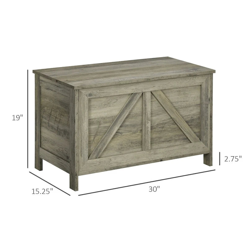 30 Farmhouse Storage Chest, Lift Top Box Organizer with Safety Hinge to Open Up 150 for Bedroom, Entryway, Gray