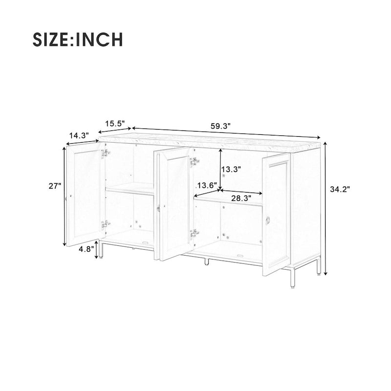 Sideboard with Extra Large Storage Space with Metal Handles and Support Legs for Living Room and Dining Room
