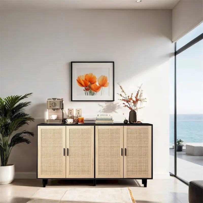 62.20 Elegant and Functional 4-Door Rattan Decorative Storage Cabinet