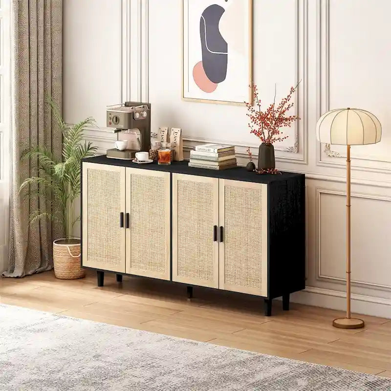 62.20 Elegant and Functional 4-Door Rattan Decorative Storage Cabinet