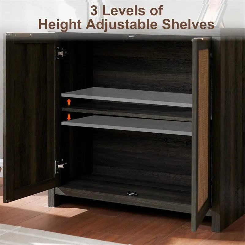 Hampstead Storage Cabinet Sideboard Cabinet with Rattan Doors - 13.7D x 314W x 32.7H