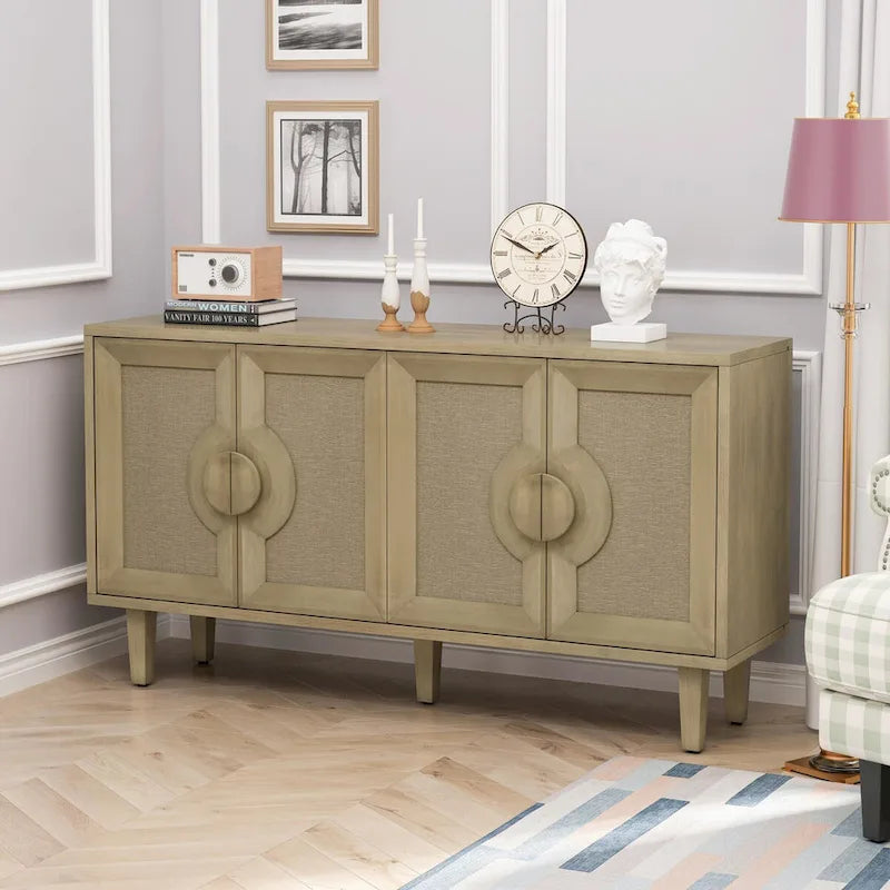 59.84 Elegant Vintage 4-Door Linen Cabinet with Linen Decorated Doors