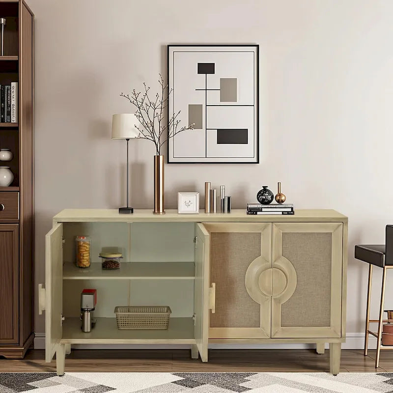 59.84 Elegant Vintage 4-Door Linen Cabinet with Linen Decorated Doors