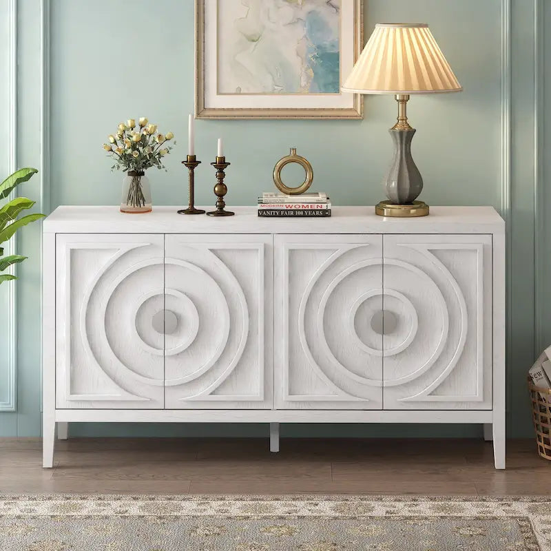 Retro Circular Groove Design Sideboard with Round Metal Door Handle