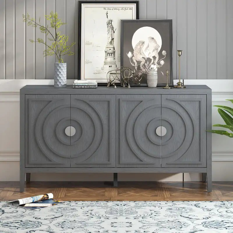 Retro Circular Groove Design Sideboard with Round Metal Door Handle