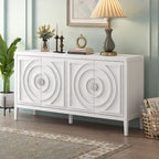 Retro Circular Groove Design Sideboard with Round Metal Door Handle