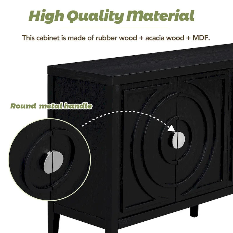 Retro Circular Groove Design Sideboard with Round Metal Door Handle