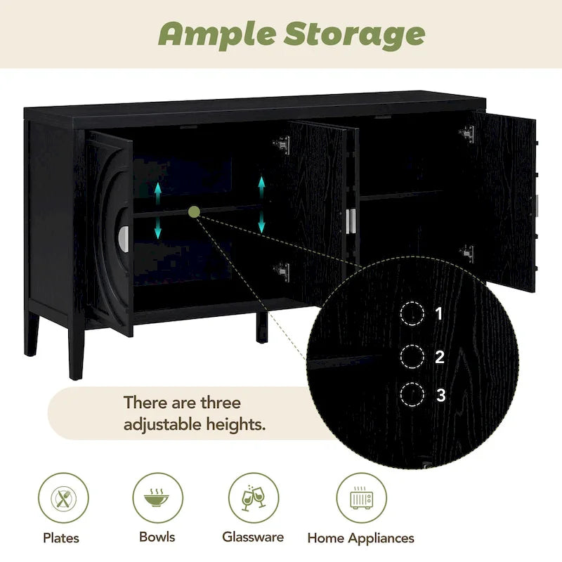 Retro Circular Groove Design Sideboard with Round Metal Door Handle