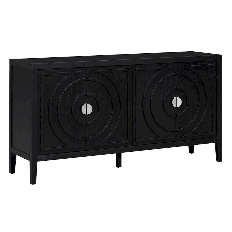 Retro Circular Groove Design Sideboard with Round Metal Door Handle