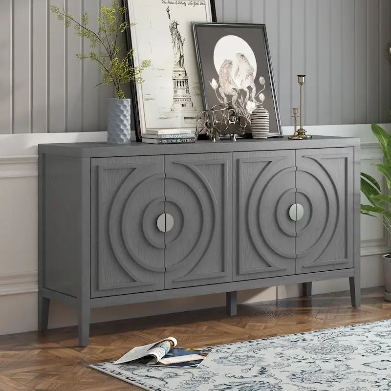 Retro Circular Groove Design Sideboard with Round Metal Door Handle