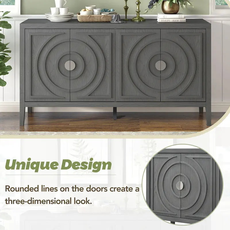 Retro Circular Groove Design Sideboard with Round Metal Door Handle