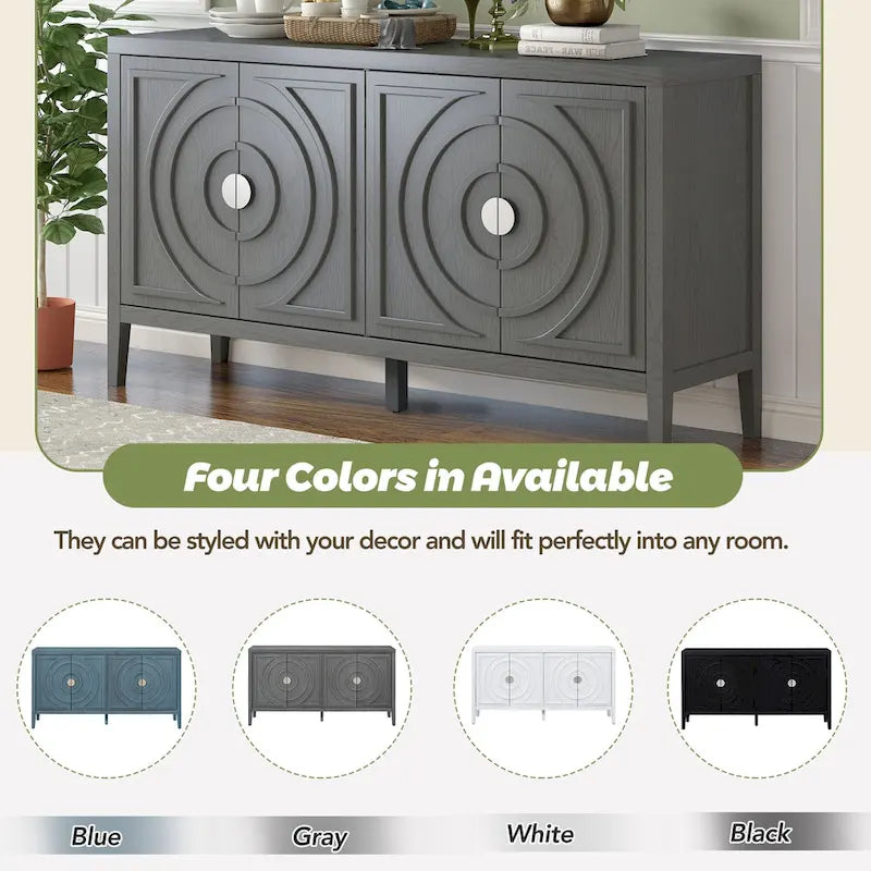 Retro Circular Groove Design Sideboard with Round Metal Door Handle