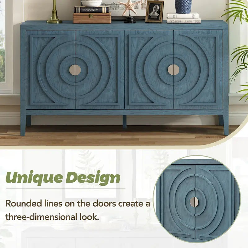 Retro Circular Groove Design Sideboard with Round Metal Door Handle