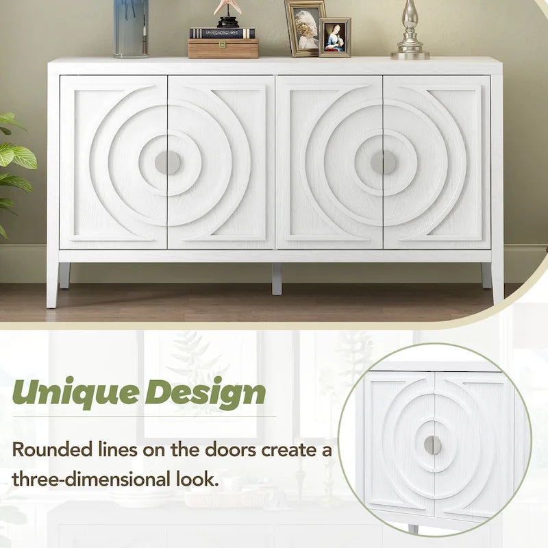 Retro Circular Groove Design Sideboard with Round Metal Door Handle