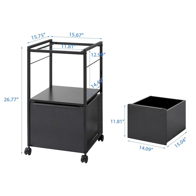 2 Pcs Mobile Vertical File Cabinet with Filing Holders, Printer Stand with Open Storage Shelf, fits A4 or Letter Size