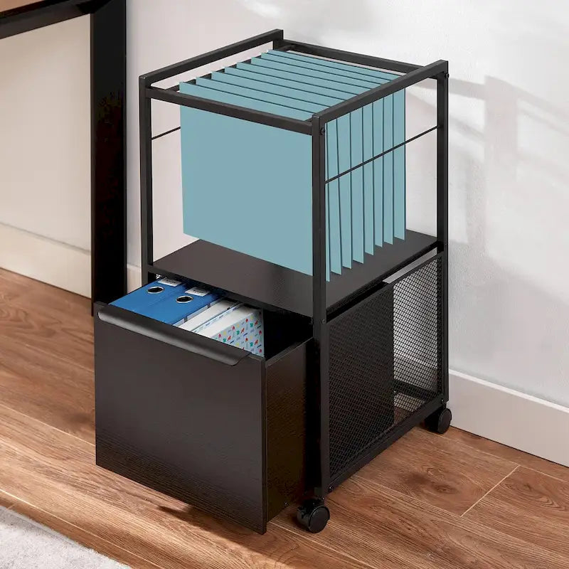 2 Pcs Mobile Vertical File Cabinet with Filing Holders, Printer Stand with Open Storage Shelf, fits A4 or Letter Size