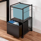 2 Pcs Mobile Vertical File Cabinet with Filing Holders, Printer Stand with Open Storage Shelf, fits A4 or Letter Size