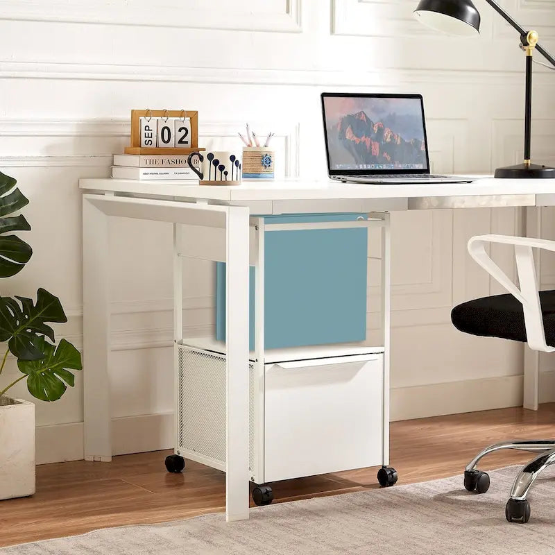 2 Pcs Mobile Vertical File Cabinet with Filing Holders, Printer Stand with Open Storage Shelf, fits A4 or Letter Size