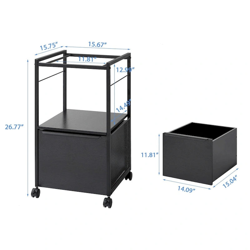 2 Pcs Mobile Vertical File Cabinet with Filing Holders, Printer Stand with Open Storage Shelf, fits A4 or Letter Size