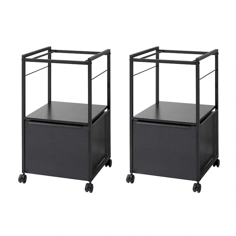 2 Pcs Mobile Vertical File Cabinet with Filing Holders, Printer Stand with Open Storage Shelf, fits A4 or Letter Size