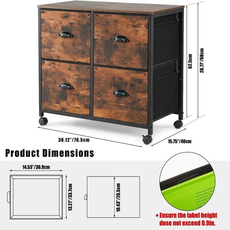 4 Drawers Mobile Fabric Lateral - 17.13D x 33.46W x 6.9H