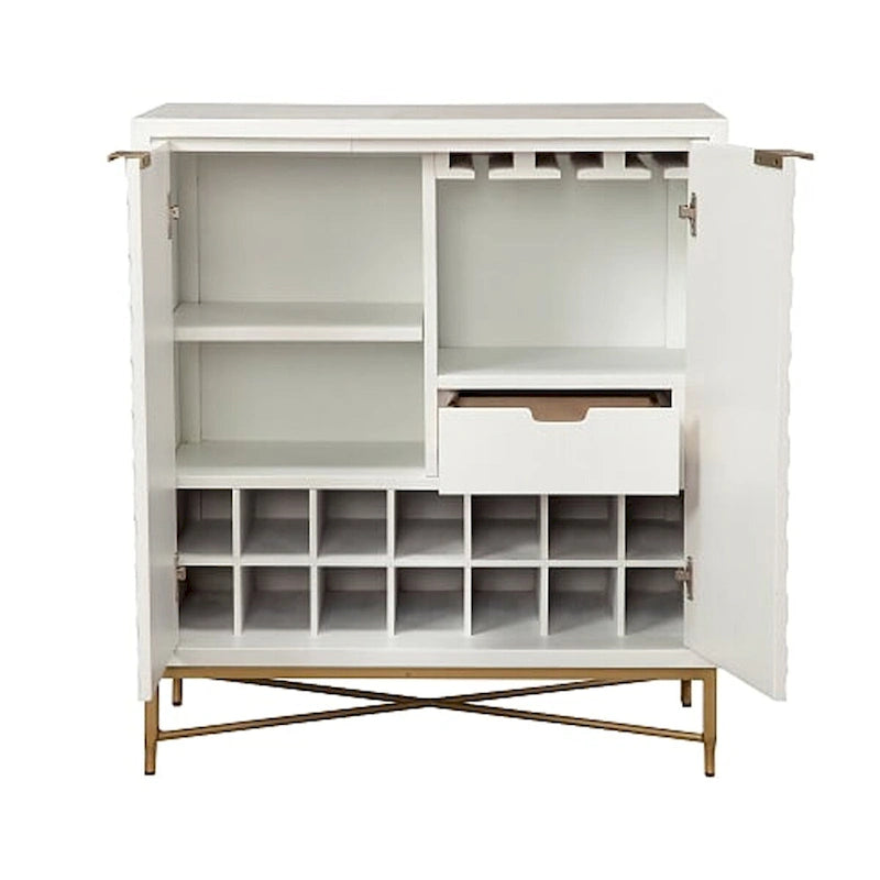 Honeycomb Design 2 Door Bar Cabinet with Metal Legs, White