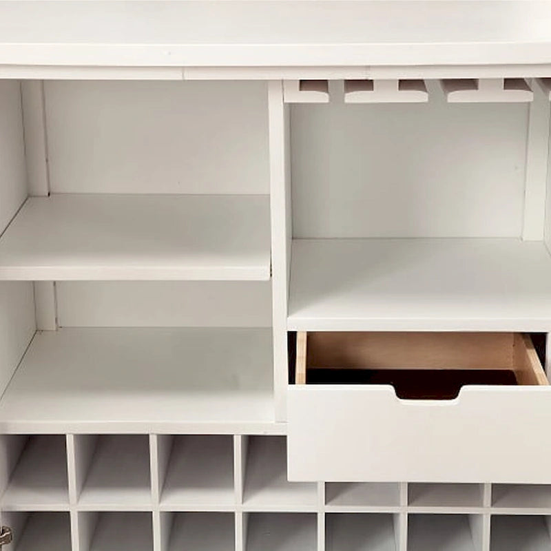 Honeycomb Design 2 Door Bar Cabinet with Metal Legs, White