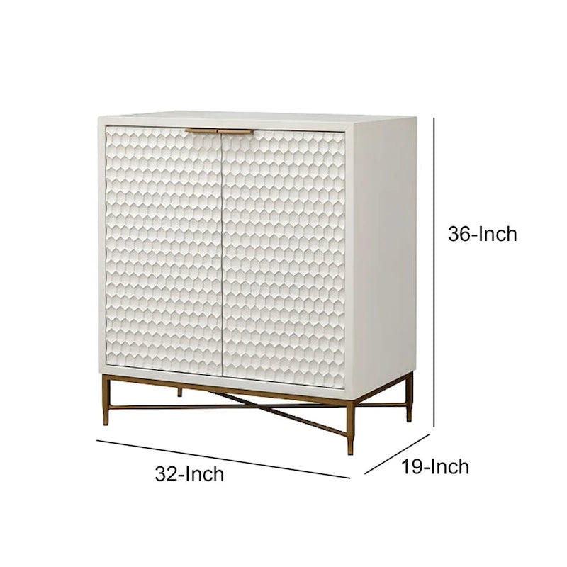 Honeycomb Design 2 Door Bar Cabinet with Metal Legs, White