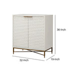 Honeycomb Design 2 Door Bar Cabinet with Metal Legs, White