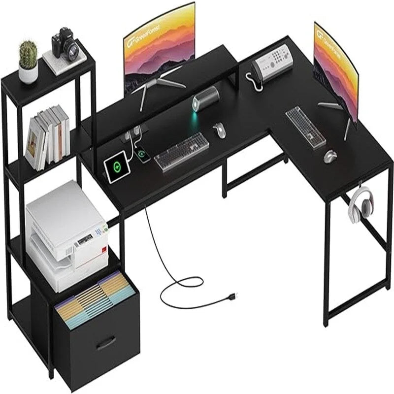 Shaped Desk with Power Outlets - 18.89D x 70.07W x 29.52H