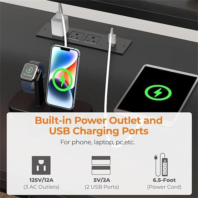 Shaped Desk with Power Outlets - 18.89D x 70.07W x 29.52H