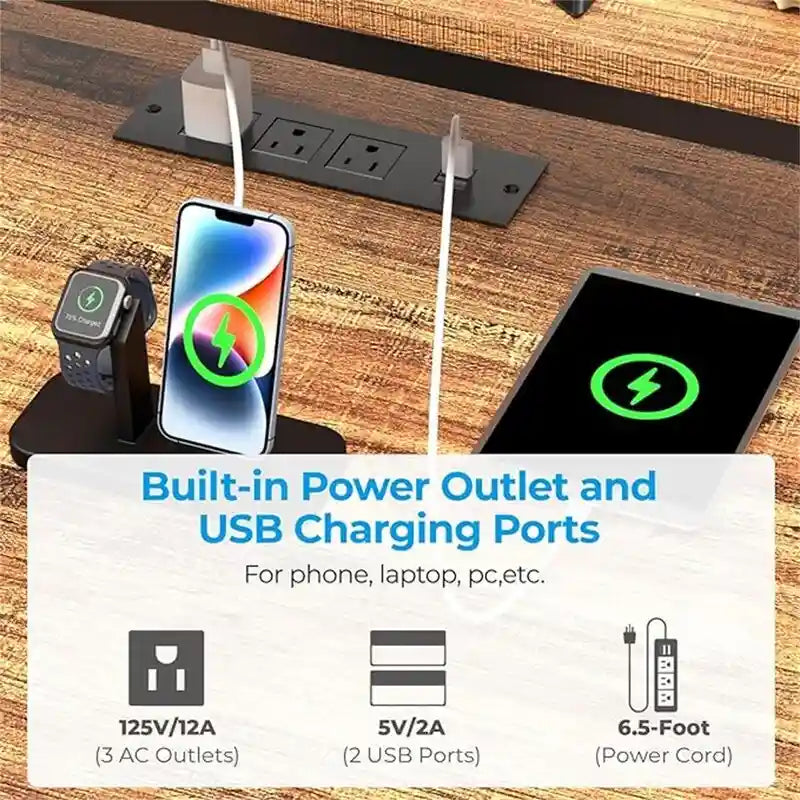 Shaped Desk with Power Outlets - 18.89D x 70.07W x 29.52H