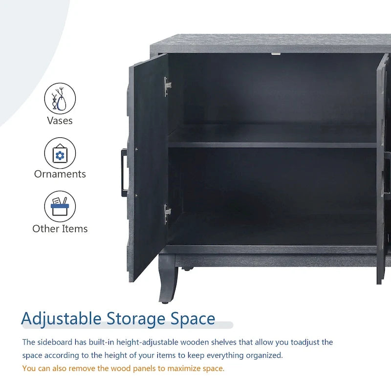 Stronger Vintage Style Buffet Cabinet, Lacquered Accent Storage 4 Door Wooden Cabinets,Thickened Sideboard Storage Cabinet