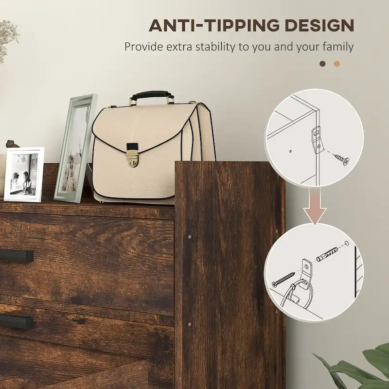 Narrow Shoe Cabinet with 2 Flip Doors and Top Drawer, Brown